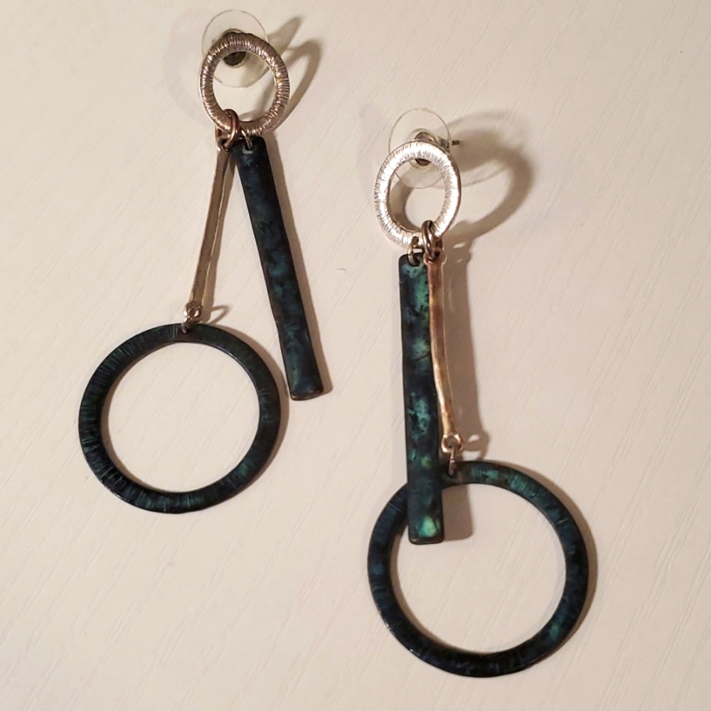 Funky mixes metal post dangle earrings